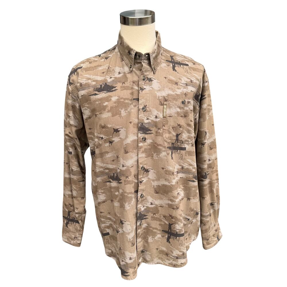 Columbia River Lodge Men L Goose Hunter Camo Denim Long Sleeve Button-Down Shirt